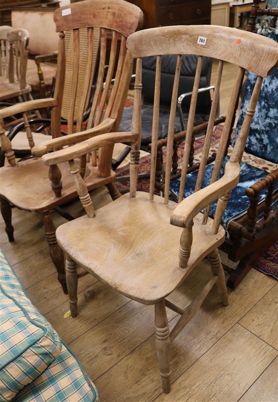 Two Victorian Windsor kitchen elbow chairs